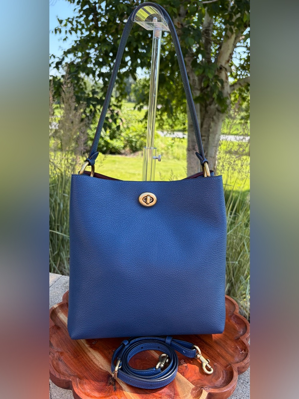 Coach Charlie Bucket Bag Tote Blue Pebble Leather Like New - Picture 17 of 17